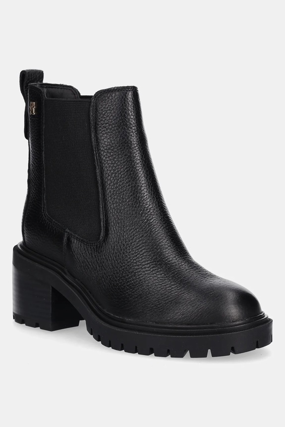 Tommy Hilfiger stivaletti chelsea in pelle TH LEATHER CHELSEA CLEATED HEEL non isolato nero FW0FW08774