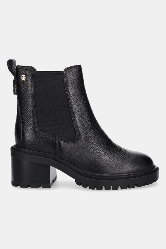 Tommy Hilfiger stivaletti chelsea in pelle TH LEATHER CHELSEA CLEATED HEEL FW0FW08774 nero AW25