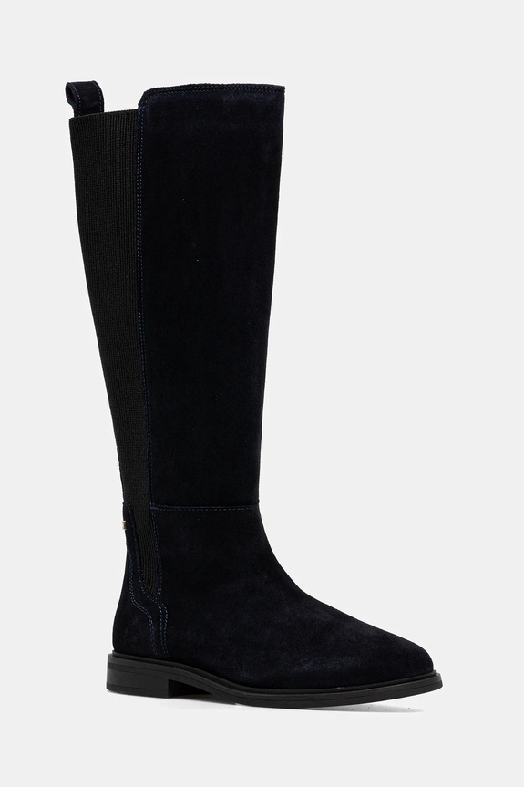 Tommy Hilfiger cizme din piele întoarsă FLAG SUEDE LONG BOOT neizolat bleumarin FW0FW08779