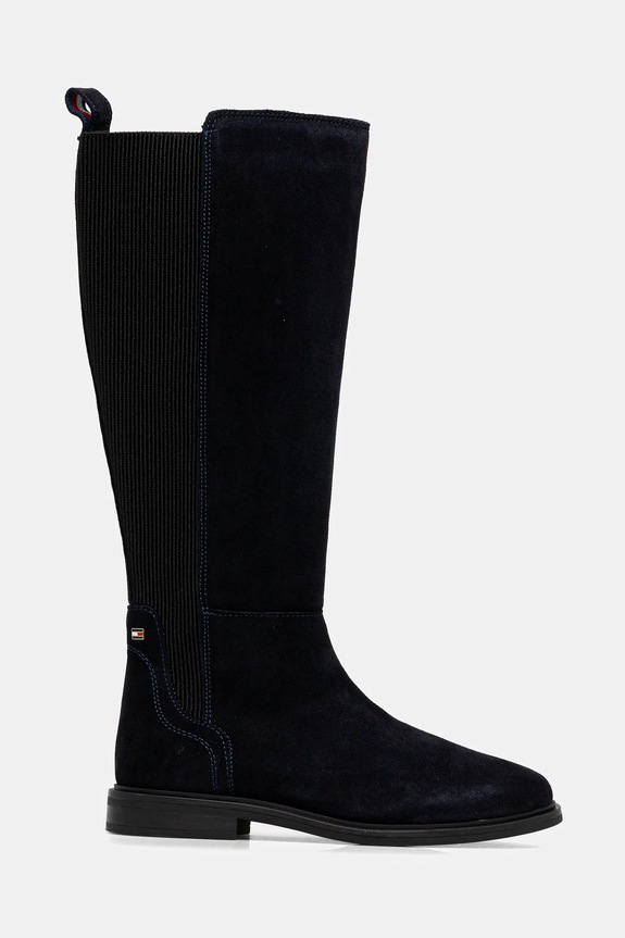 Tommy Hilfiger cizme din piele întoarsă FLAG SUEDE LONG BOOT FW0FW08779 bleumarin AW25