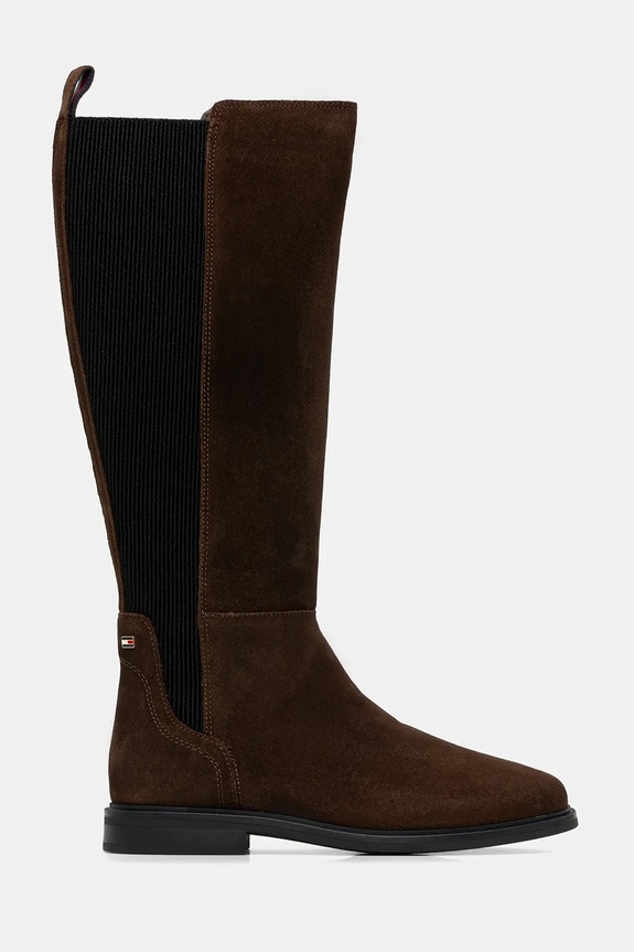 Semišové čižmy Tommy Hilfiger FLAG SUEDE LONG BOOT FW0FW08779 hnedá AW25