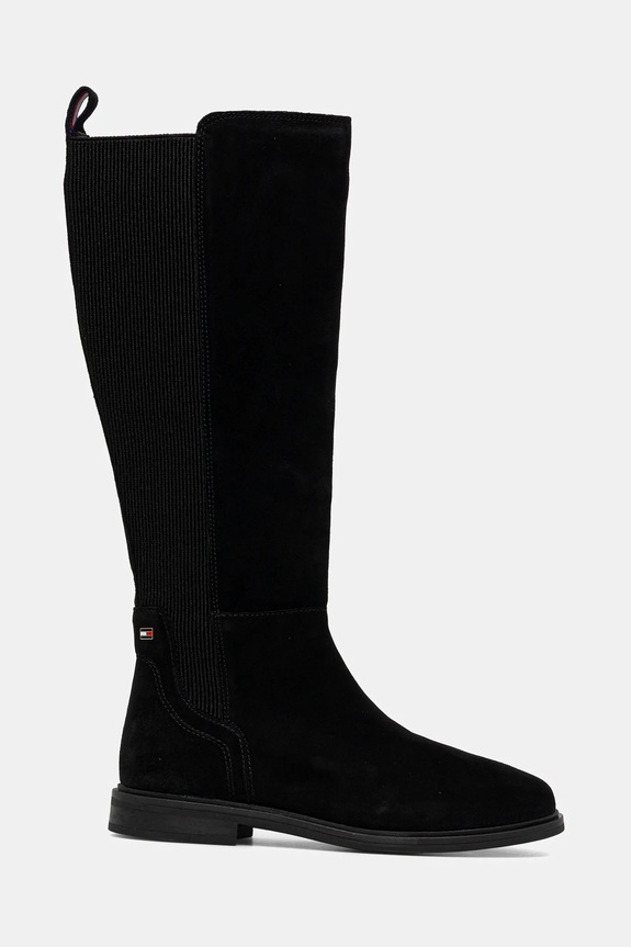 Tommy Hilfiger stivali in pelle scamosciata FLAG SUEDE LONG BOOT FW0FW08779 nero AW25