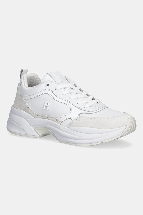 Tommy Hilfiger sneakersy skórzane TH CHUNKY RUNNER PATENT skóra zamszowa biały FW0FW08840