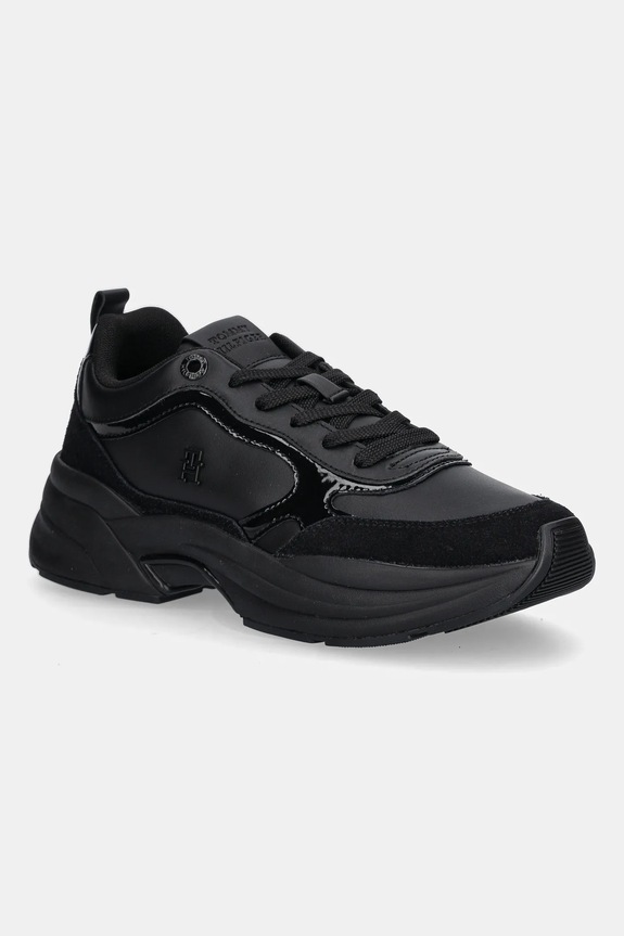 Tommy Hilfiger sneakersy skórzane TH CHUNKY RUNNER PATENT skóra zamszowa czarny FW0FW08840