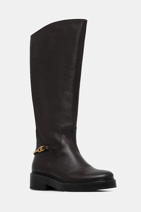 Tommy Hilfiger bőr csizma TH HORSEBIT RIDING LONG BOOT nem szigetelt barna FW0FW08863
