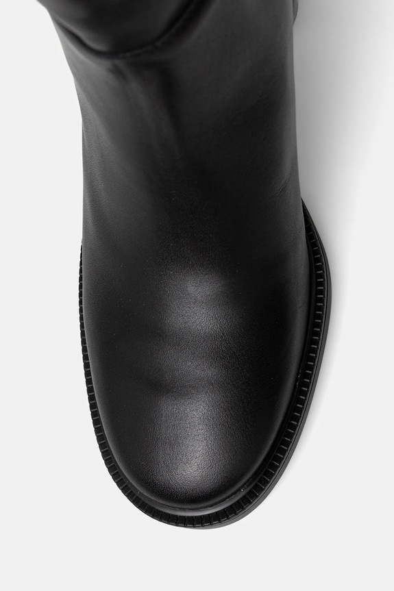Kožené kozačky Tommy Hilfiger STACKED HEEL LEATHER LONG BOOT černá FW0FW08865