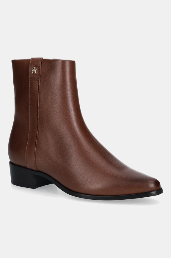 Tommy Hilfiger botki skórzane TH LEATHER POINTY ZIP BOOTIE słupek brązowy FW0FW08980