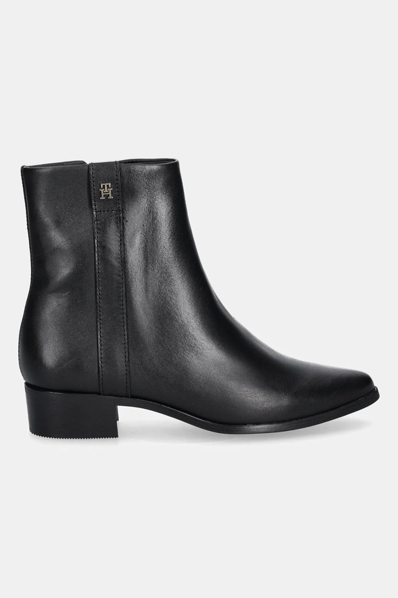 Tommy Hilfiger botki skórzane TH LEATHER POINTY ZIP BOOTIE FW0FW08980 czarny AW25