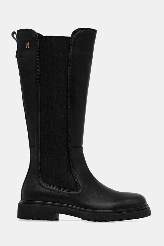 Tommy Hilfiger stivali in pelle TH LTHR CLEATED LONG BOOT FW0FW08985 nero AW25