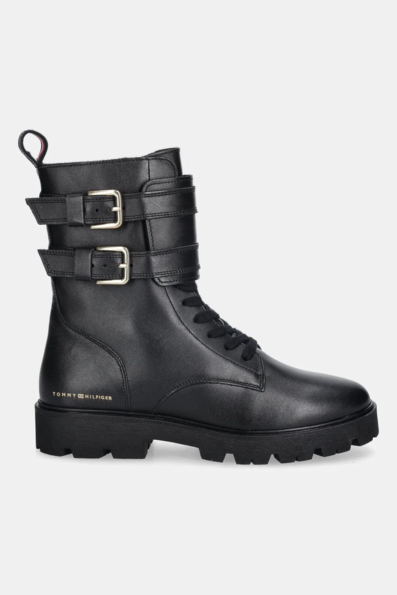 Kožené členkové topánky Tommy Hilfiger TH LTHR BIKER LACEUP FW0FW08986 čierna AW25