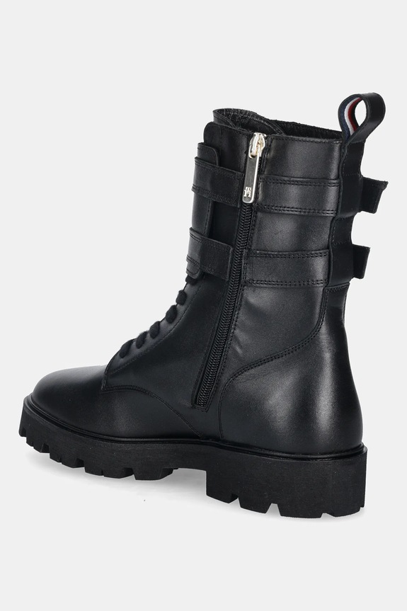Obuv Kožené členkové topánky Tommy Hilfiger TH LTHR BIKER LACEUP FW0FW08986 čierna