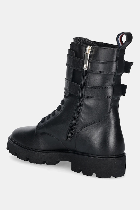 Obuv Kožené členkové topánky Tommy Hilfiger TH LTHR BIKER LACEUP FW0FW08986 čierna