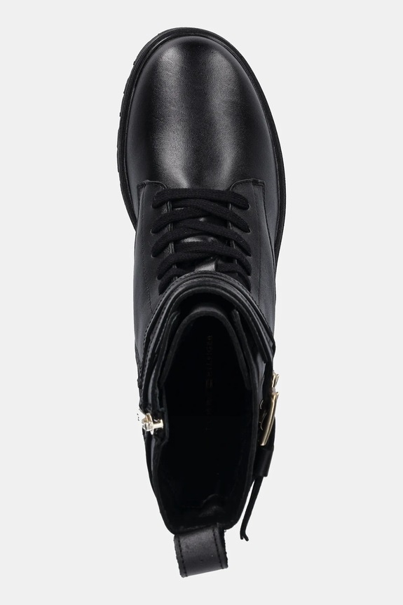Kožené členkové topánky Tommy Hilfiger TH LTHR BIKER LACEUP čierna FW0FW08986