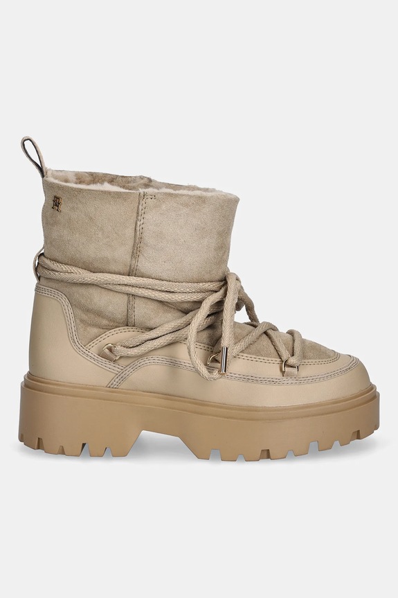 Μπότες χιονιού Tommy Hilfiger REAL SHEARLING LACEUP FW0FW08996 μπεζ NC25