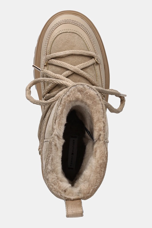Μπότες χιονιού Tommy Hilfiger REAL SHEARLING LACEUP μπεζ FW0FW08996