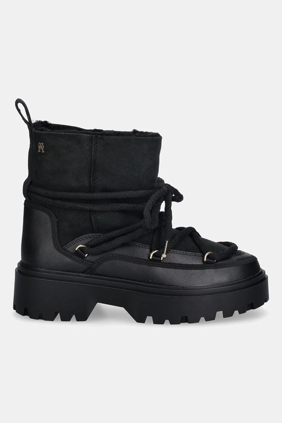 Μπότες χιονιού Tommy Hilfiger REAL SHEARLING LACEUP FW0FW08996 μαύρο NC25