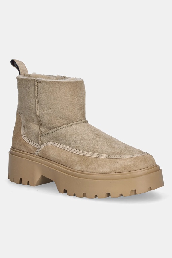 Tommy Hilfiger botki zamszowe REAL SHEARLING PULLON płaski beżowy FW0FW08997