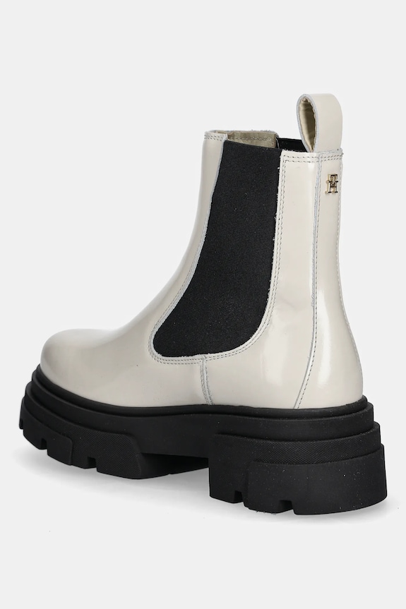 Boty Kožené kotníkové boty Tommy Hilfiger TH SHINY LEATHER CHELSEA FW0FW09042 béžová