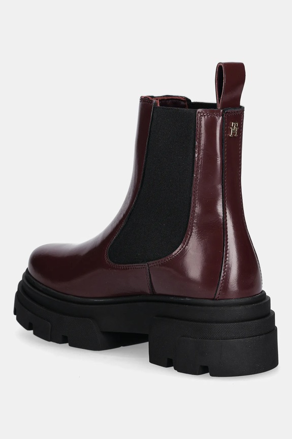Boty Kožené kotníkové boty Tommy Hilfiger TH SHINY LEATHER CHELSEA FW0FW09042 burgundské