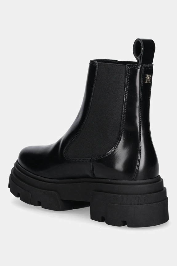 Boty Kožené kotníkové boty Tommy Hilfiger TH SHINY LEATHER CHELSEA FW0FW09042 černá