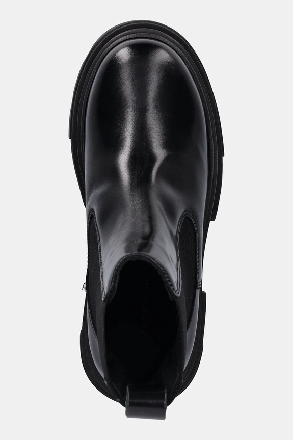 Kožené kotníkové boty Tommy Hilfiger TH SHINY LEATHER CHELSEA černá FW0FW09042
