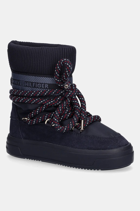 Tommy Hilfiger stivali da neve TOMMYTECH RWB SNOWBOOT WARM pelle scamosciata blu navy FW0FW09163