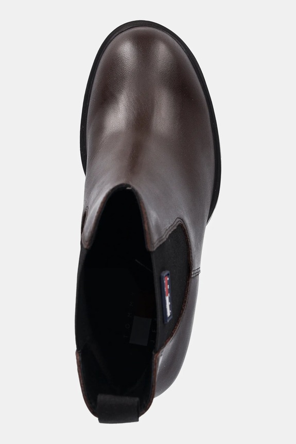 Kožené členkové topánky Tommy Jeans TJW LEATHER HEEL BOOT hnedá EN0EN02831