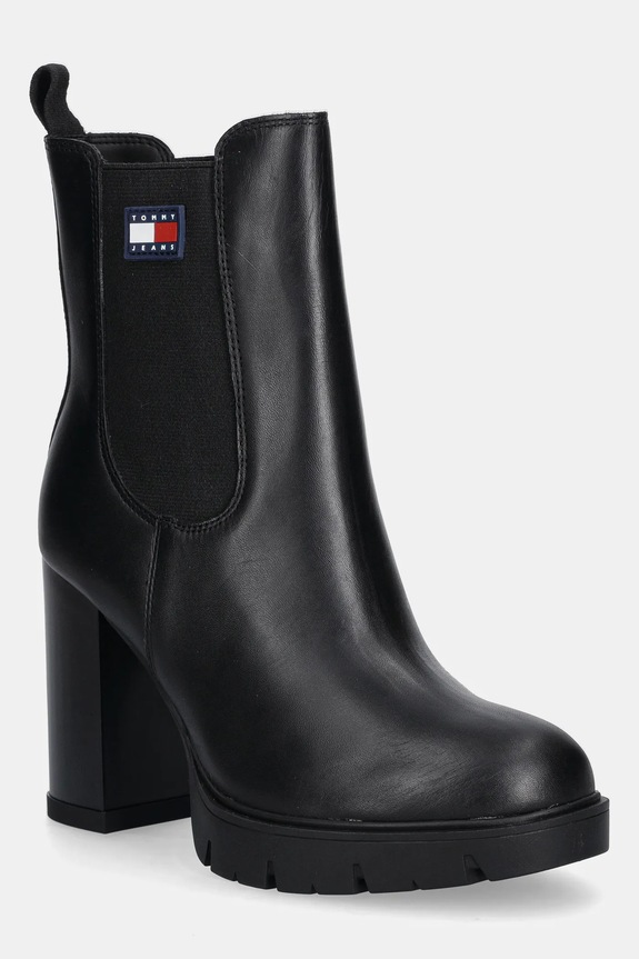 Kožené kotníkové boty Tommy Jeans TJW LEATHER HEEL BOOT přírodní kůže černá EN0EN02831