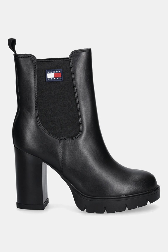 Kožené kotníkové boty Tommy Jeans TJW LEATHER HEEL BOOT EN0EN02831 černá AW25