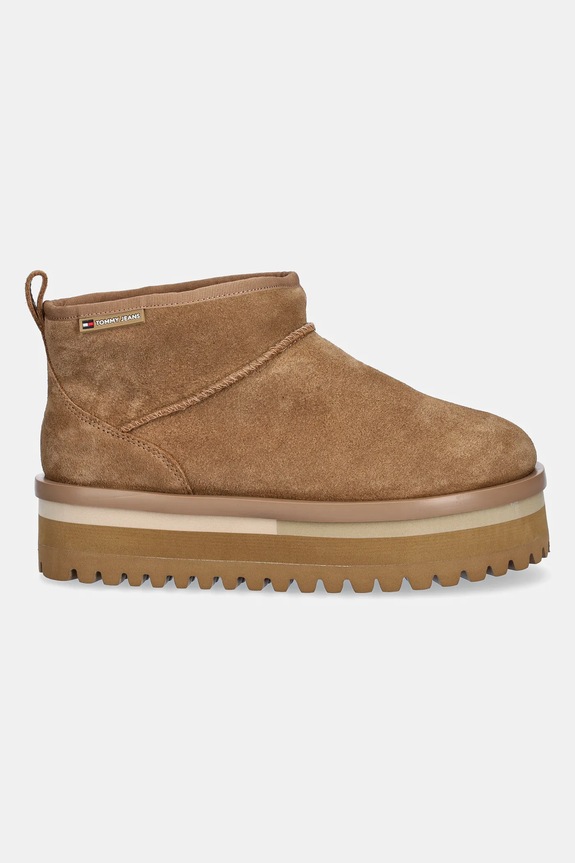 Μπότες χιονιού σουέτ Tommy Jeans TJW FLATFORM SNOW BOOT SUEDE EN0EN02841 μπεζ AW25