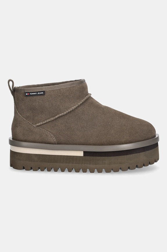 Μπότες χιονιού σουέτ Tommy Jeans TJW FLATFORM SNOW BOOT SUEDE EN0EN02841 πράσινο AW25