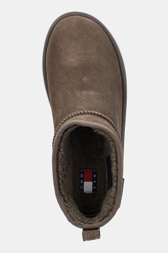 Μπότες χιονιού σουέτ Tommy Jeans TJW FLATFORM SNOW BOOT SUEDE πράσινο EN0EN02841