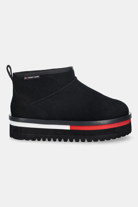 Μπότες χιονιού σουέτ Tommy Jeans TJW FLATFORM SNOW BOOT SUEDE EN0EN02841 μαύρο AW25