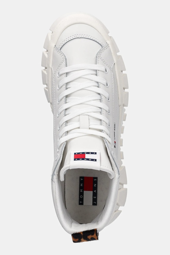 Kožené tenisky Tommy Jeans TJW VULC FLATFORM LEOPARD biela EN0EN02858