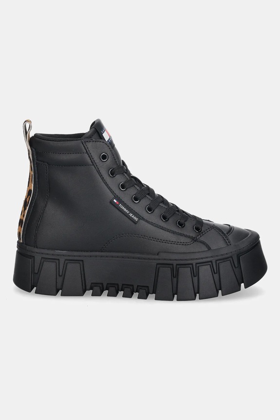 Kožené tenisky Tommy Jeans TJW VULC FLATFORM LEOPARD EN0EN02858 čierna AW25