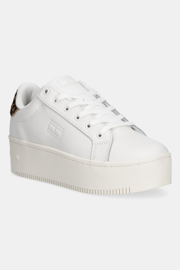 Kožne tenisice Tommy Jeans TJW FLATFORM LEOPARD SNEAKER platforma bijela EN0EN02930