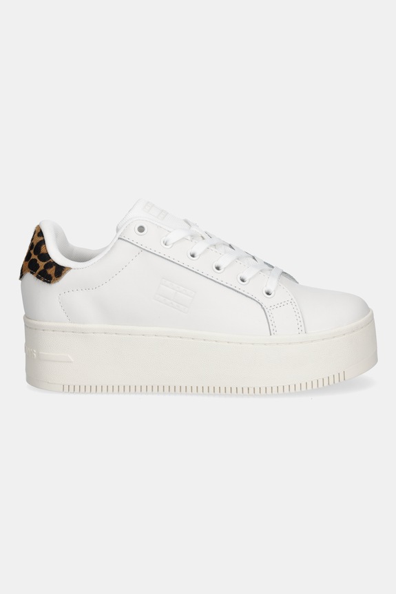 Kožne tenisice Tommy Jeans TJW FLATFORM LEOPARD SNEAKER EN0EN02930 bijela AW25