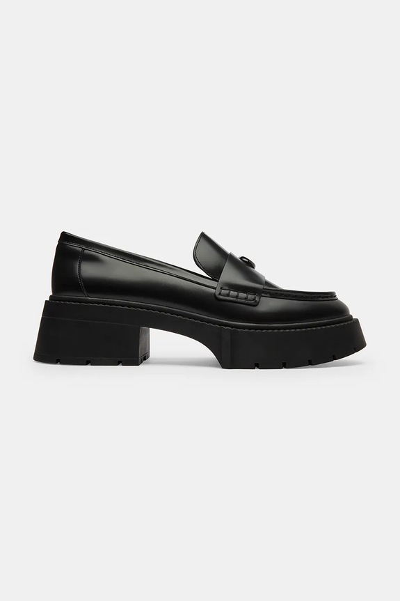 Δερμάτινα μοκασίνια Coach Leah Platform Leather Loafer ίσια πλατφόρμα μαύρο CZ382.BLK