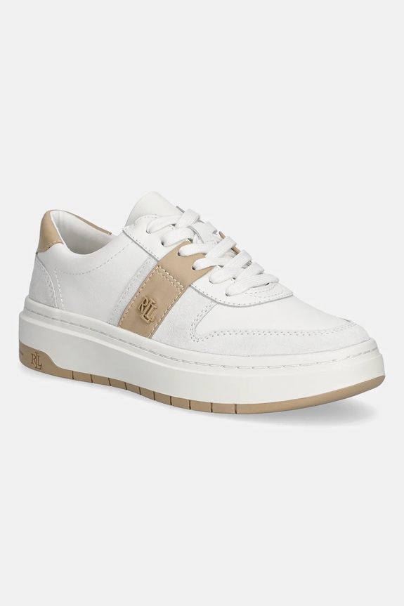 Lauren Ralph Lauren sneakers in pelle Harlie pelle fiore bianco 802974377002.100