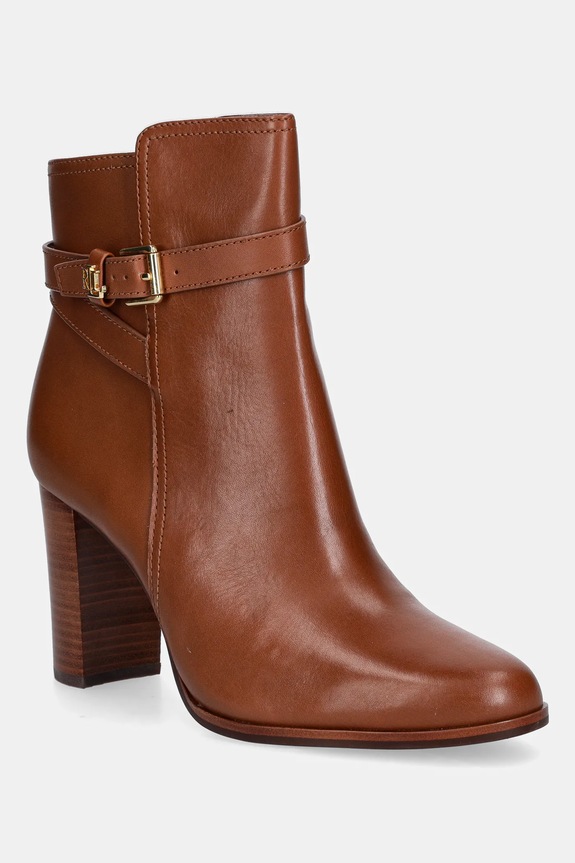 Kožne gležnjače Lauren Ralph Lauren Brke Bt Hl 2 zrnata koža smeđa 802974475001.200