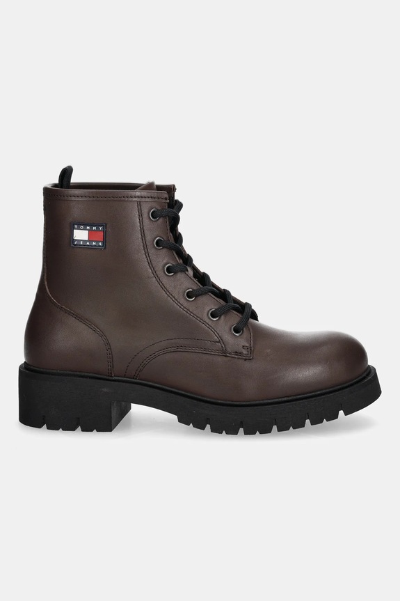 Tommy Jeans cizme de piele TJW LACE UP LEATHER BOOT EN0EN02824 maro AW25