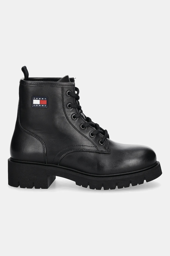 Kožené členkové topánky Tommy Jeans TJW LACE UP LEATHER BOOT EN0EN02824 čierna AW25