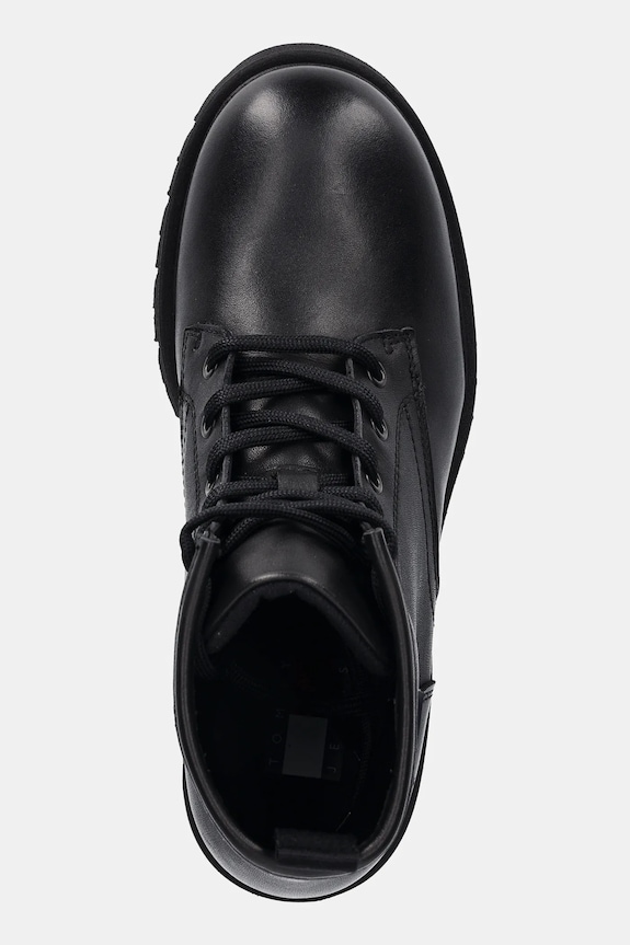 Kožené členkové topánky Tommy Jeans TJW LACE UP LEATHER BOOT čierna EN0EN02824