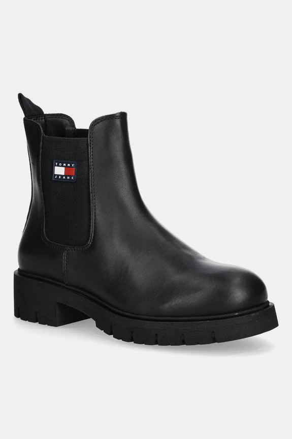 Topánky chelsea Tommy Jeans TJW CHELSEA LEATHER BOOT usňová koža čierna EN0EN02825