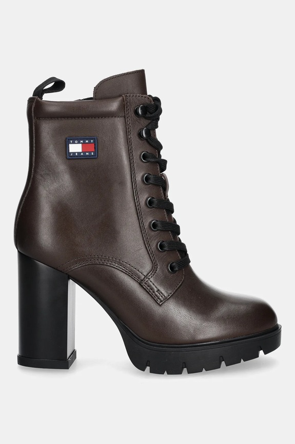 Kožené členkové topánky Tommy Jeans TJW HEEL LACE UP BOOT EN0EN02832 hnedá AW25