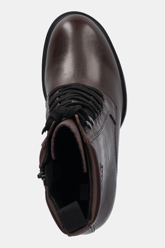 Kožené členkové topánky Tommy Jeans TJW HEEL LACE UP BOOT hnedá EN0EN02832