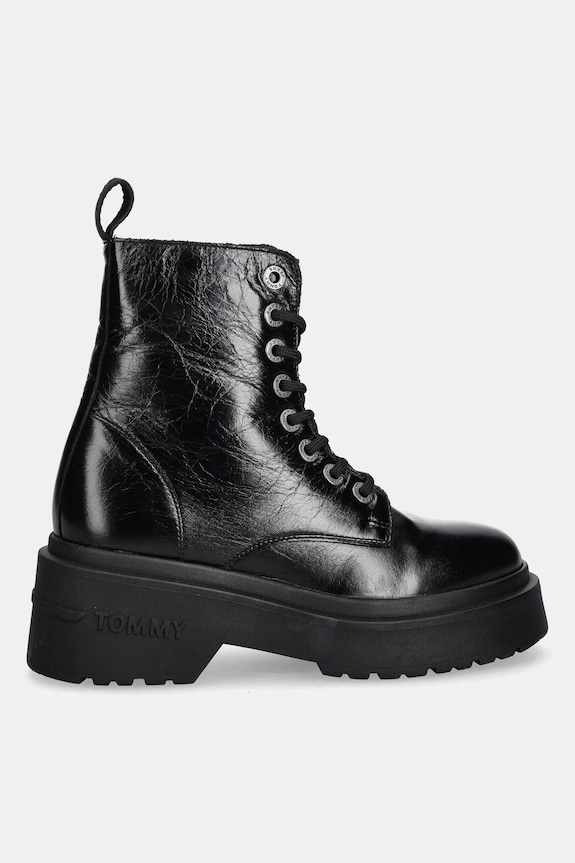 Tommy Jeans bocanci de piele TJW CHUNKY SHINY LEATHER BOOT EN0EN02848 negru AW25