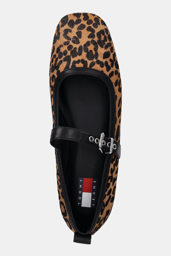 Tommy Jeans baleriny skórzane MARYJANE LEOPARD BALLERINA brązowy EN0EN02885