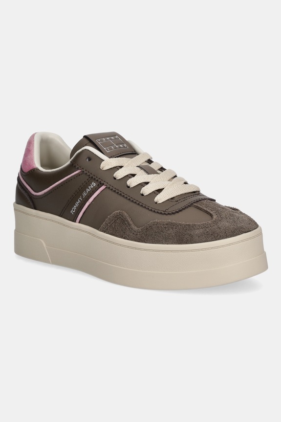 Tommy Jeans sneakersy THE GREENWICH FLATFORM skóra zamszowa brązowy EN0EN02902