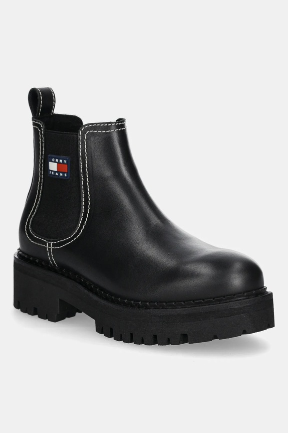 Tommy Jeans ghete chelsea de piele TJW URBAN CHELSEA BOOT pana la 5 cm negru EN0EN02908